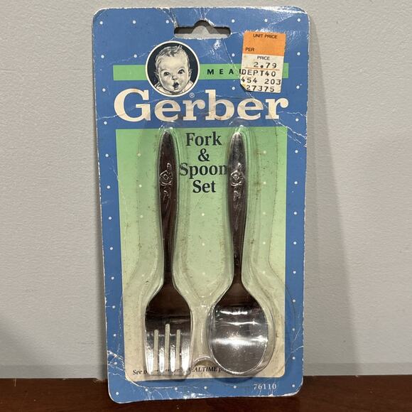 Gerber Other - Gerber MEALTIME Fork And Spoon Set 1991 Floral Rose Flowers NOS